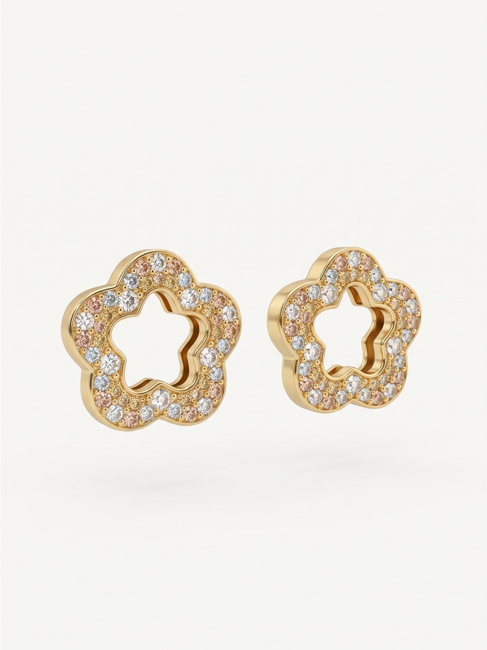 Gold Flower Pavé Stud Earrings - Women Jewelry